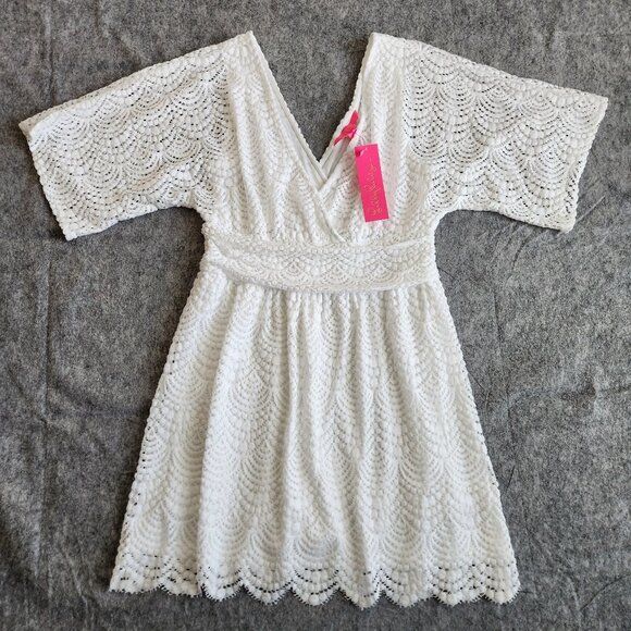 Lilly Pulitzer Dresses & Skirts - Lilly Pulitzer Parigi Skort Romper Resort White Scalloped Lace Mini Dress M NWT